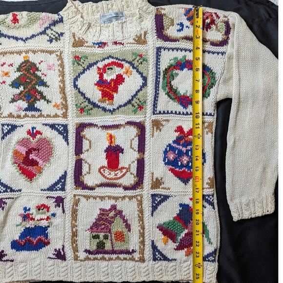 Vtg Heirloom Christmas Patchwork Cableknkit Sweater Cottagecore Gaudy Granny - Picture 9 of 10